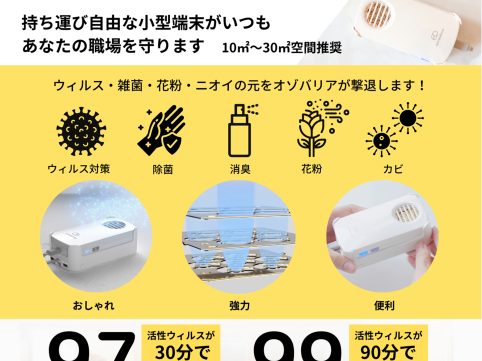 ウィルスや雑菌を排除する特許取得済みオゾバリアのパワー。ウィルス、雑菌、花粉、ニオイの元をオゾバリアが撃退します。